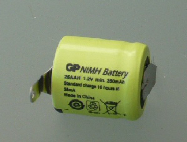 GP25AAH1A1P NiMh 1/3AA 1.2V 250mAh met sold lippen