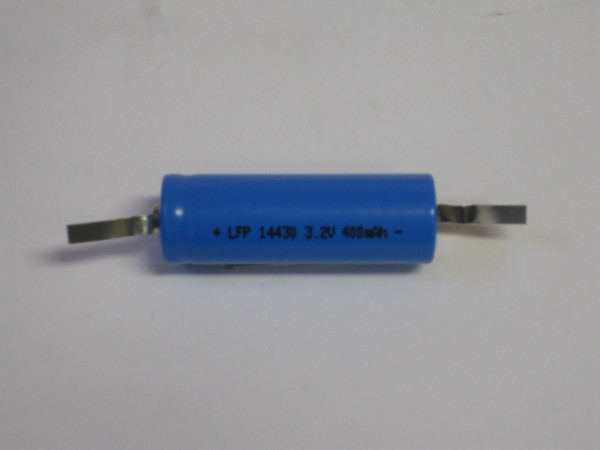 LiFePo4 rechargeable 14430 cel 3.2V 400mAh met lip